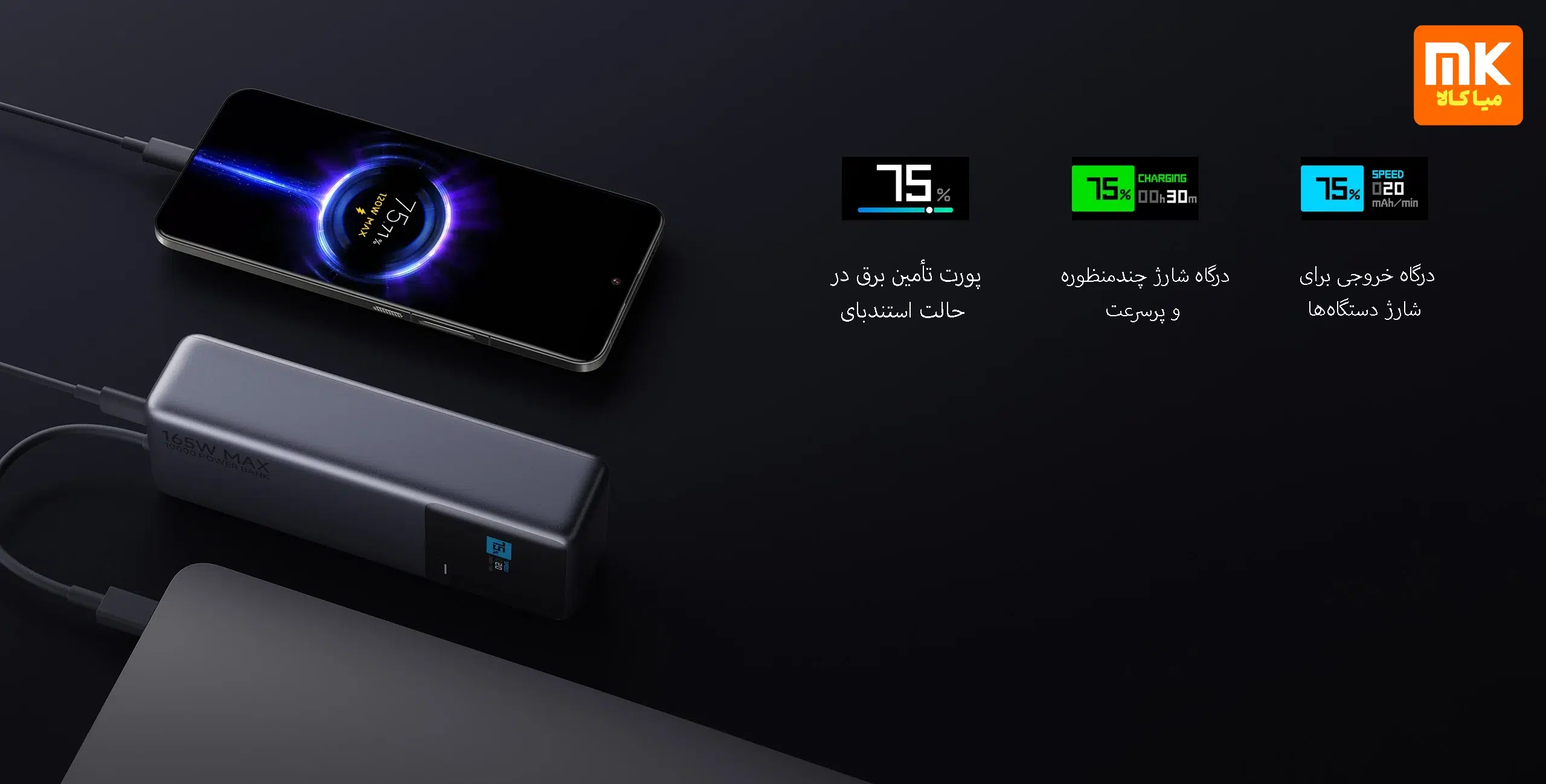 پاوربانک 10000 شیائومی مدل 165W